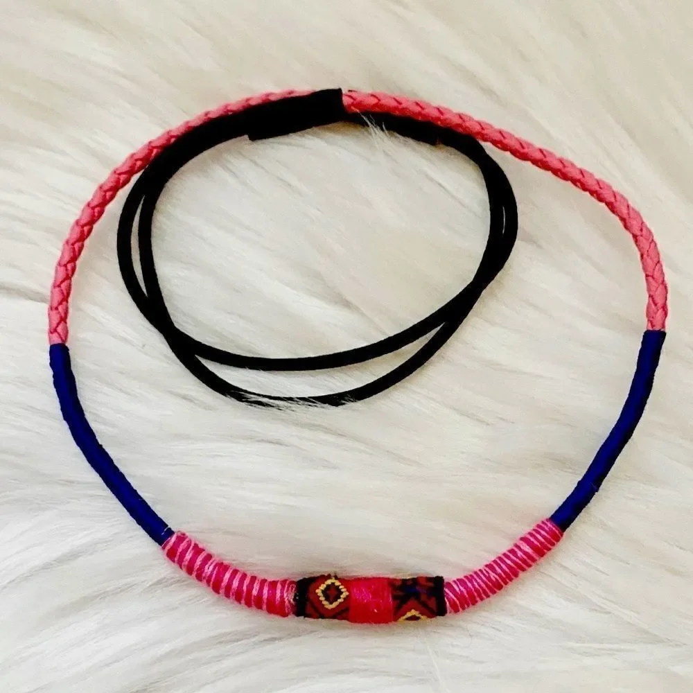 Bohemian Braided Rope Headband Pink & Blue